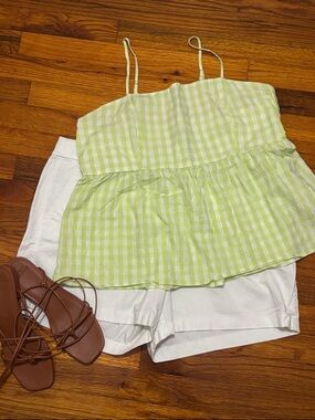 Lime/White Gingham Peplum Cami Top